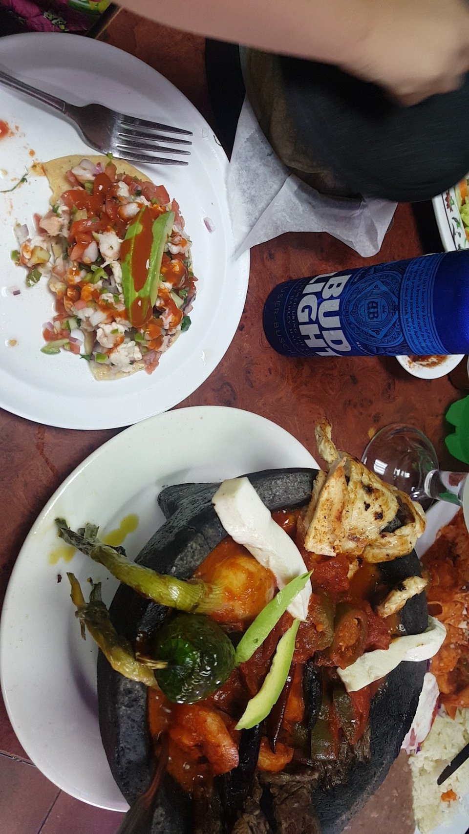 Mexican seafood dishes arranged for ordering.